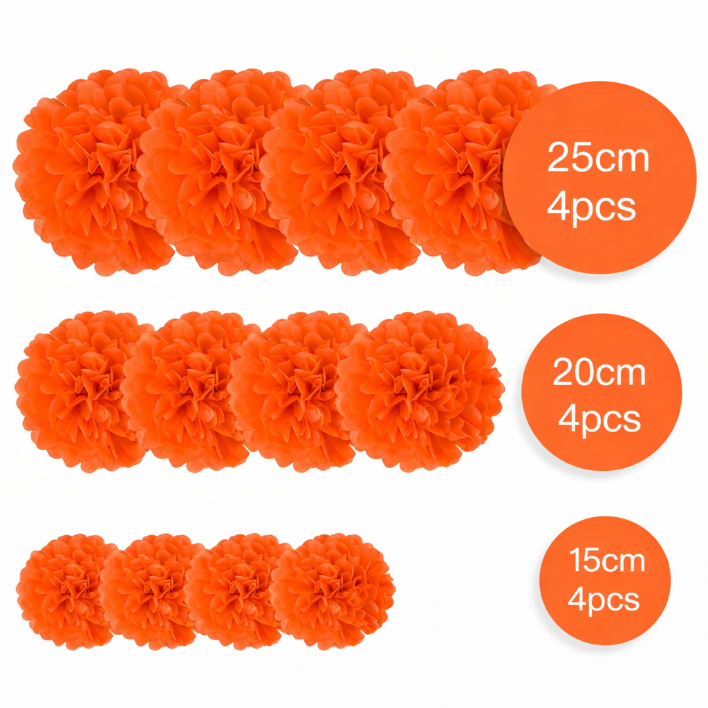 Set de Pompons Déco Orange Diamètre