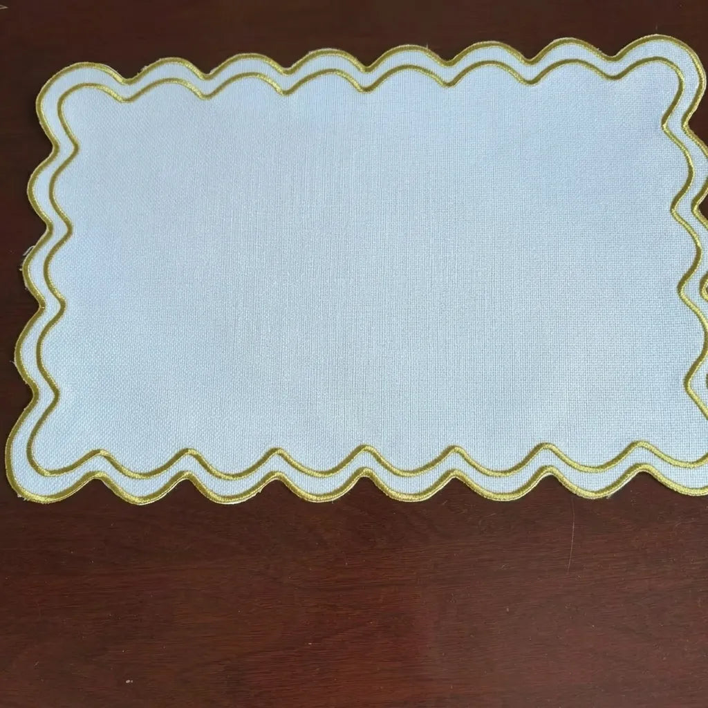 Set de Table Blanc Brodé Doré Minimaliste