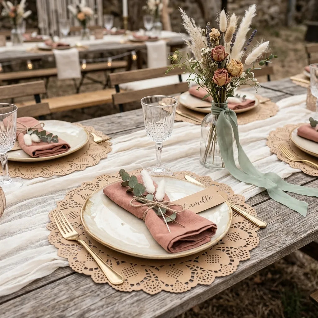 Set de Table Dentelle en Papier Jetable Naturelle
