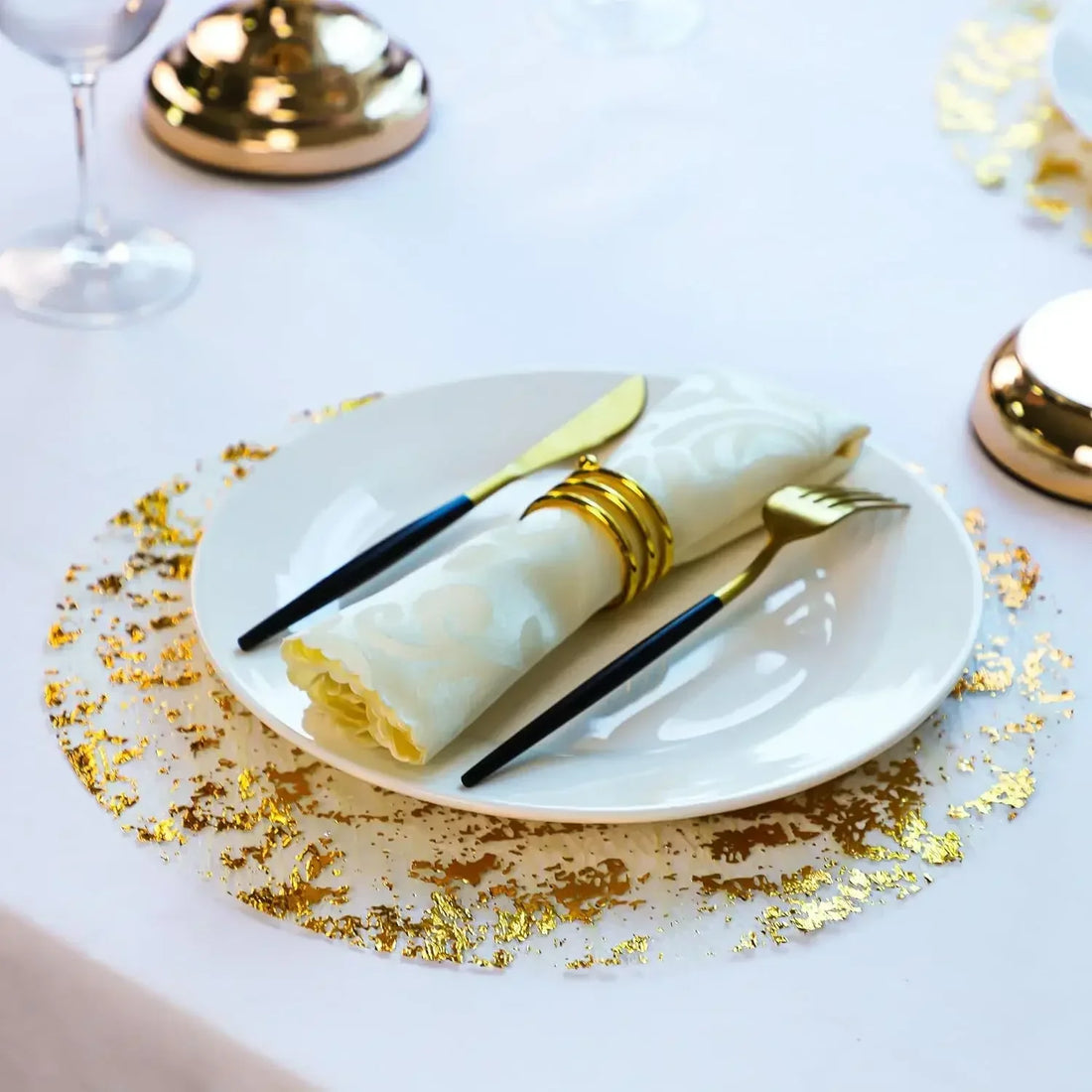 Set de Table Jetable Doré Mariage Elégant