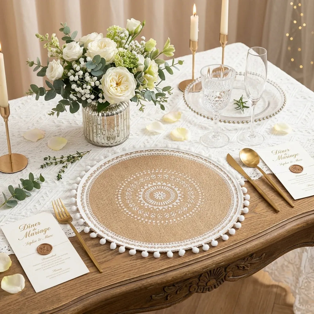 Set de Table Mariage Boho Design Elégant Minimaliste