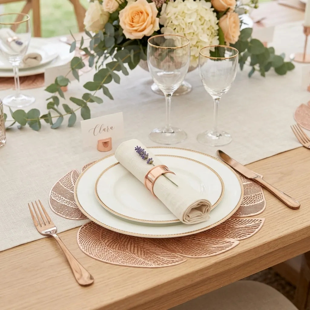 Set de Table Mariage Feuille Rose Gold Unique