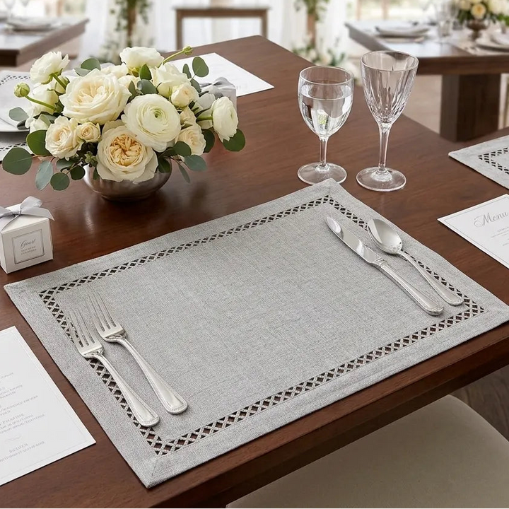 Set de Table Mariage Gris en Tissu Minimaliste