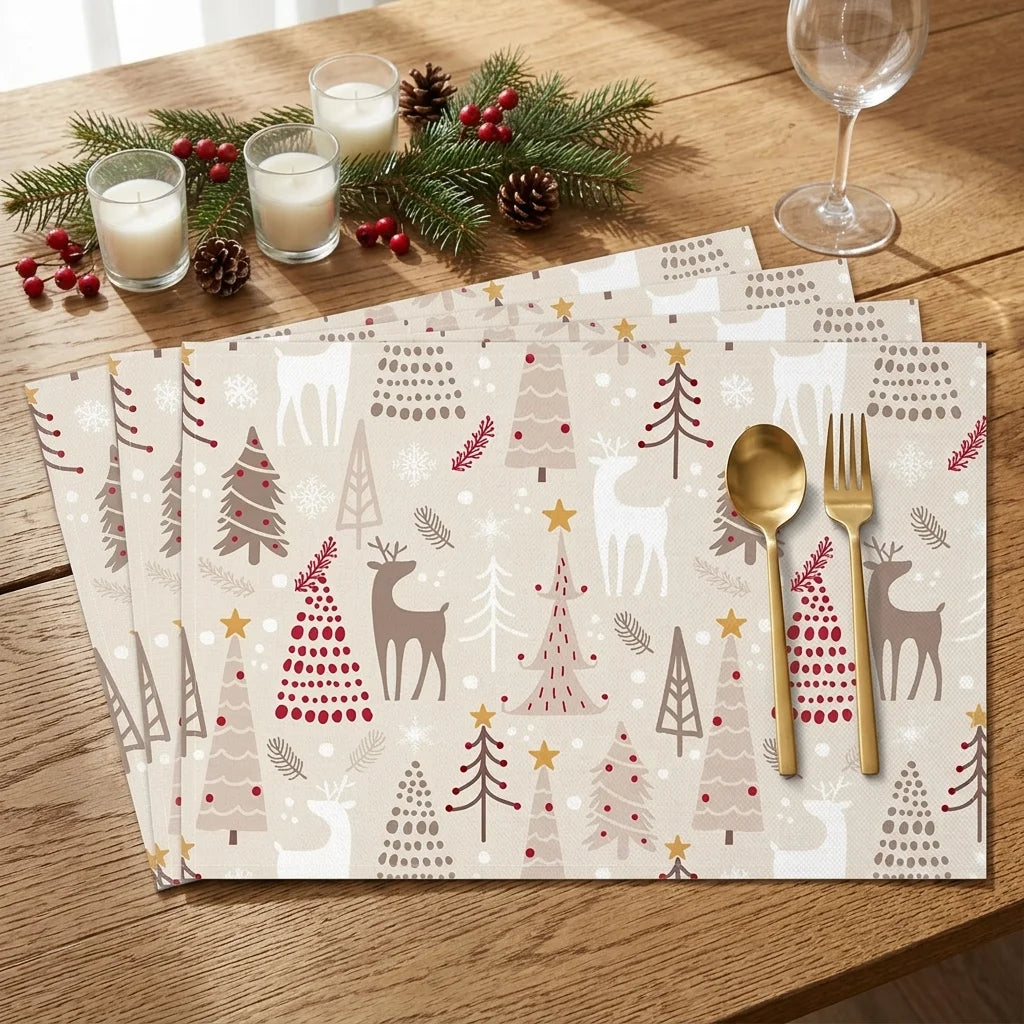 Set de Table Noël Blanc Sobre élégant 