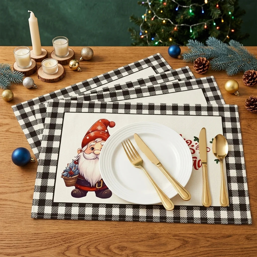 Set de Table Noël Carreaux Noir et Blanc élégant 