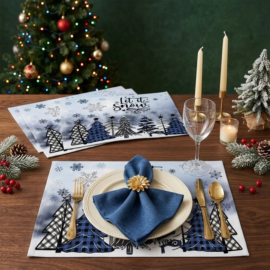 Set de Table Noël Elégant Bleu en lin 