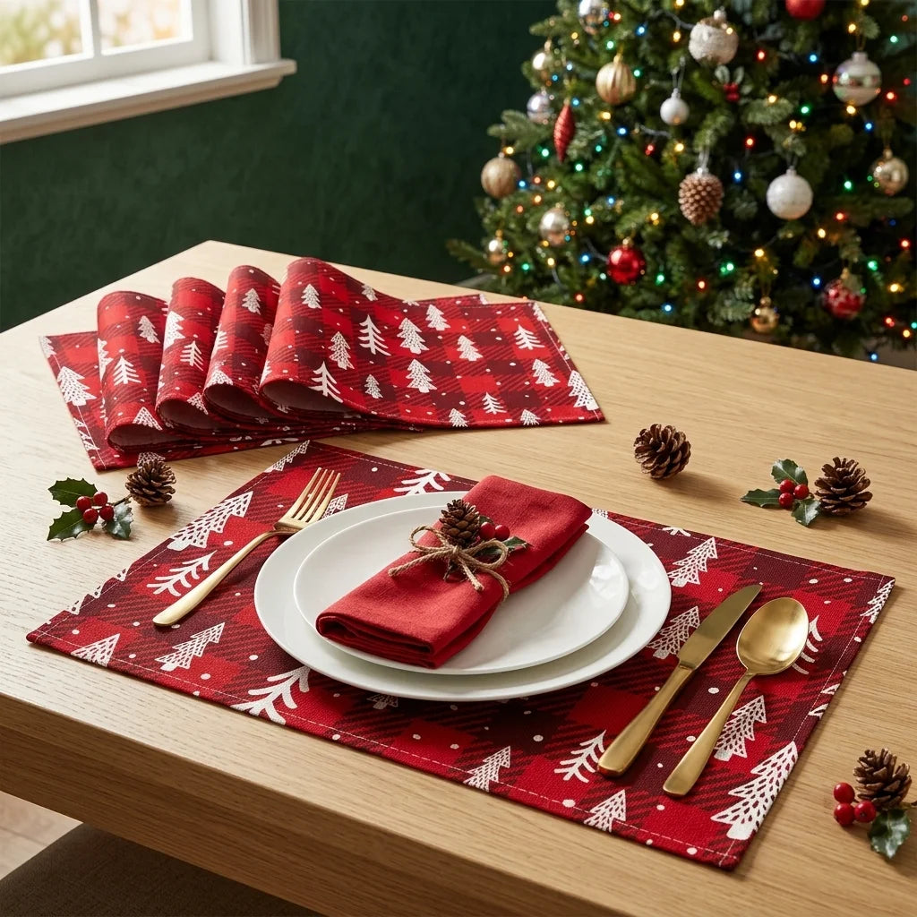 Set de Table Noël Rouge à Carreaux élégant 
