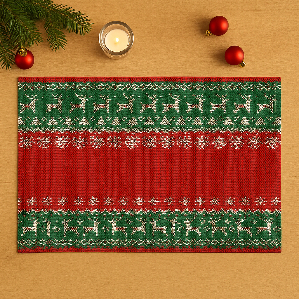 Set de Table Noël en Lin Vert et Rouge stylé