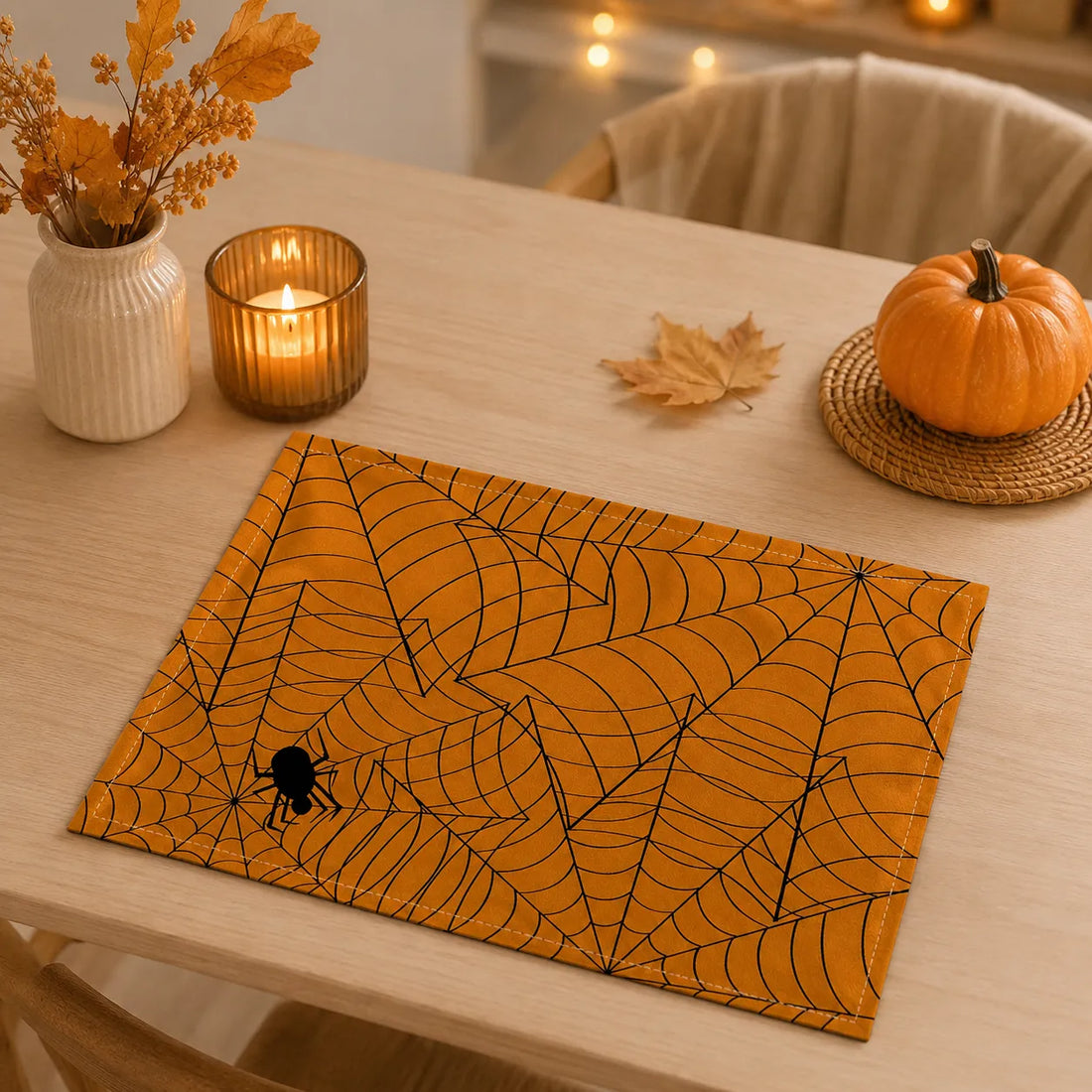 Set de Table Orange Toile d’Araignée Pratique