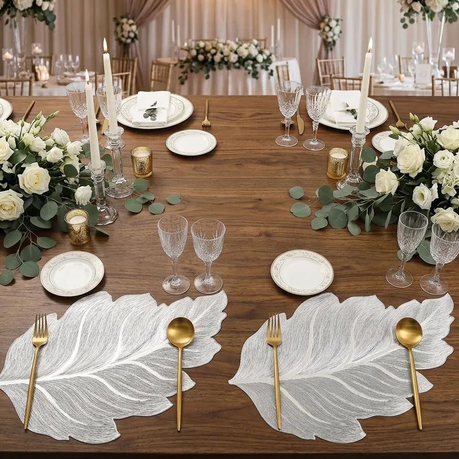 Set de Table Raffiné Feuille Argenté Minimaliste