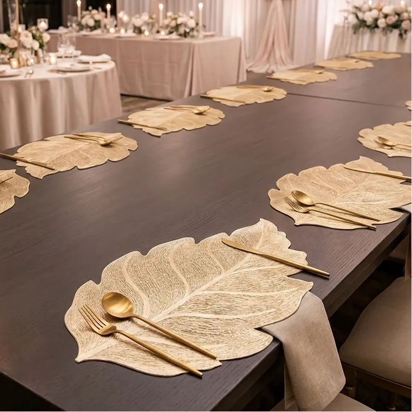 Set de Table Raffiné Feuille Or Minimaliste