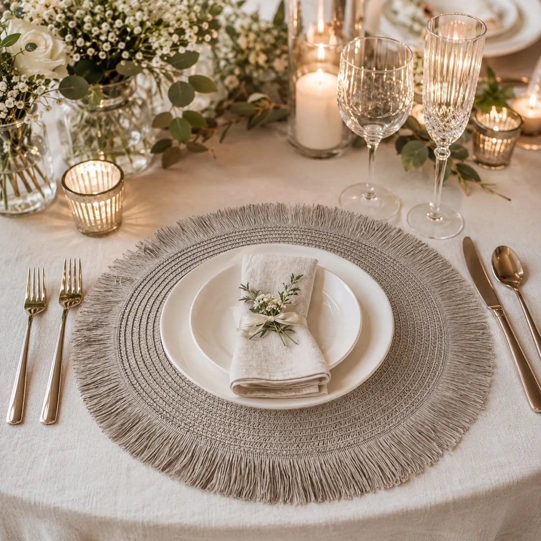 Set de Table Rond Gris Chic bohême