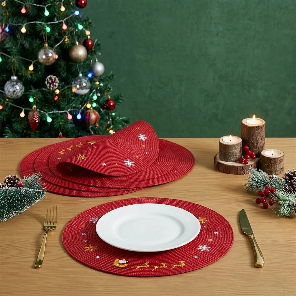 Set de Table Rond Rouge Noël élégant 