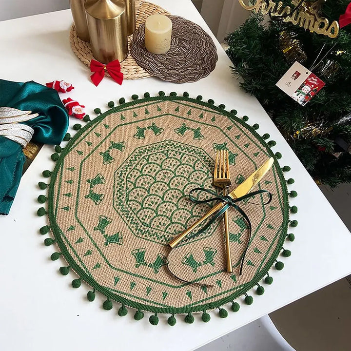 Set de Table Rond en Jute à Motifs Verts