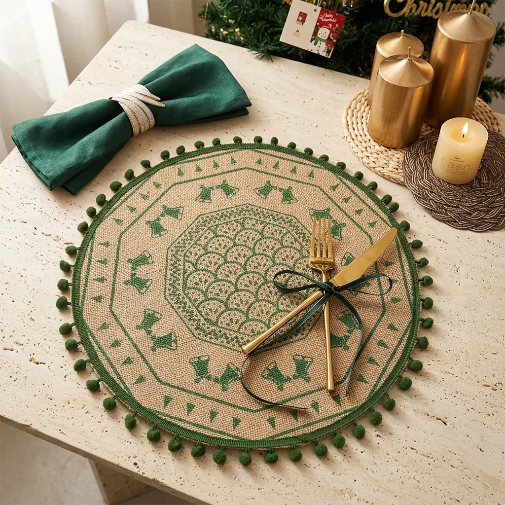 Set de Table Rond en Jute à Motifs Verts élégant 