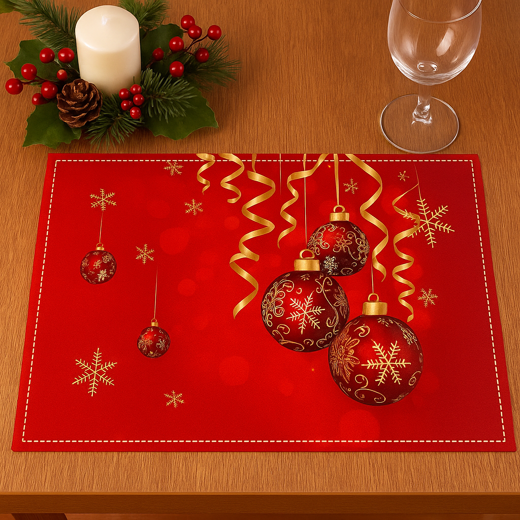 Set de Table Rouge à Boules Dorées stylé