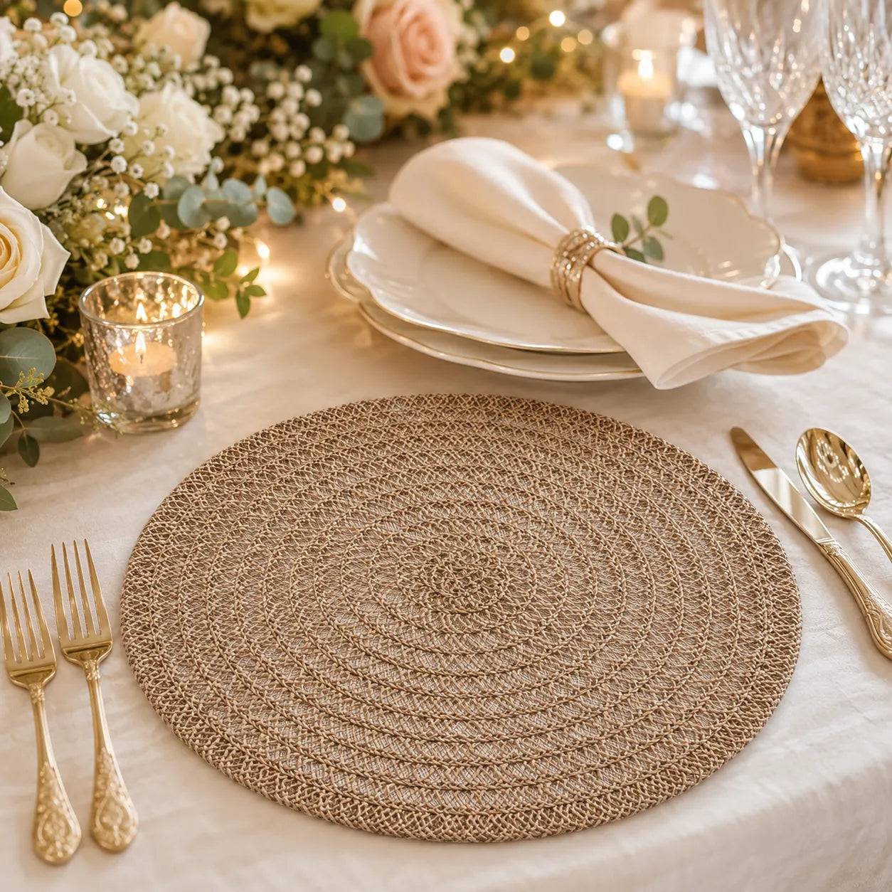 Set de Tale Mariage Rond en Jute bohême