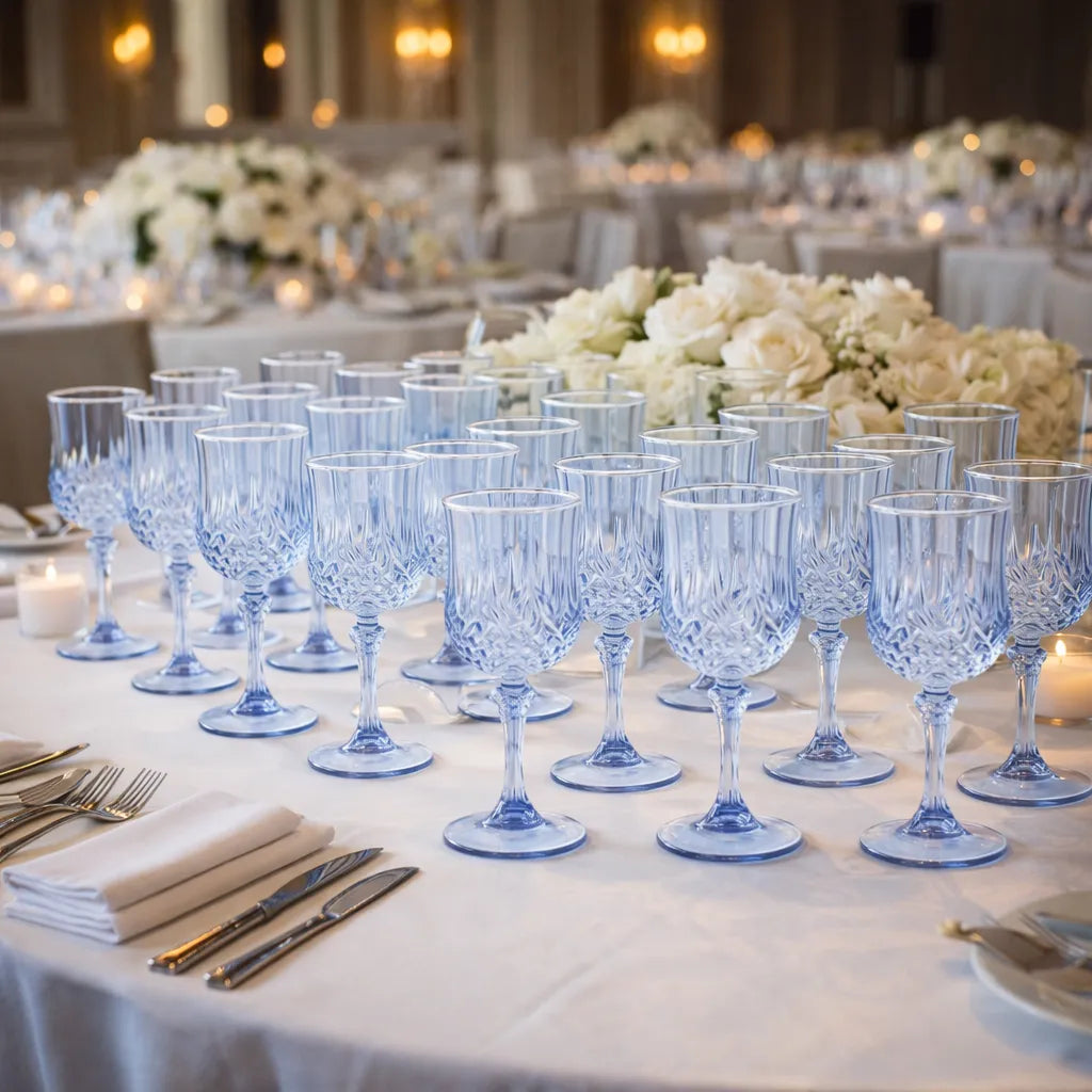 Set de Verres à Vin en Plastique Bleu pour Mariage Robuste