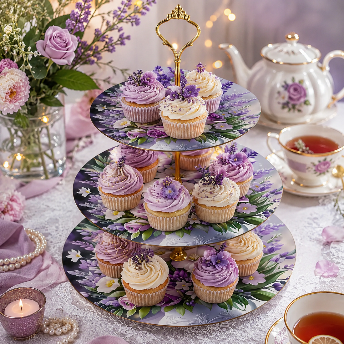 Support Cupcake Fleuri Violet 