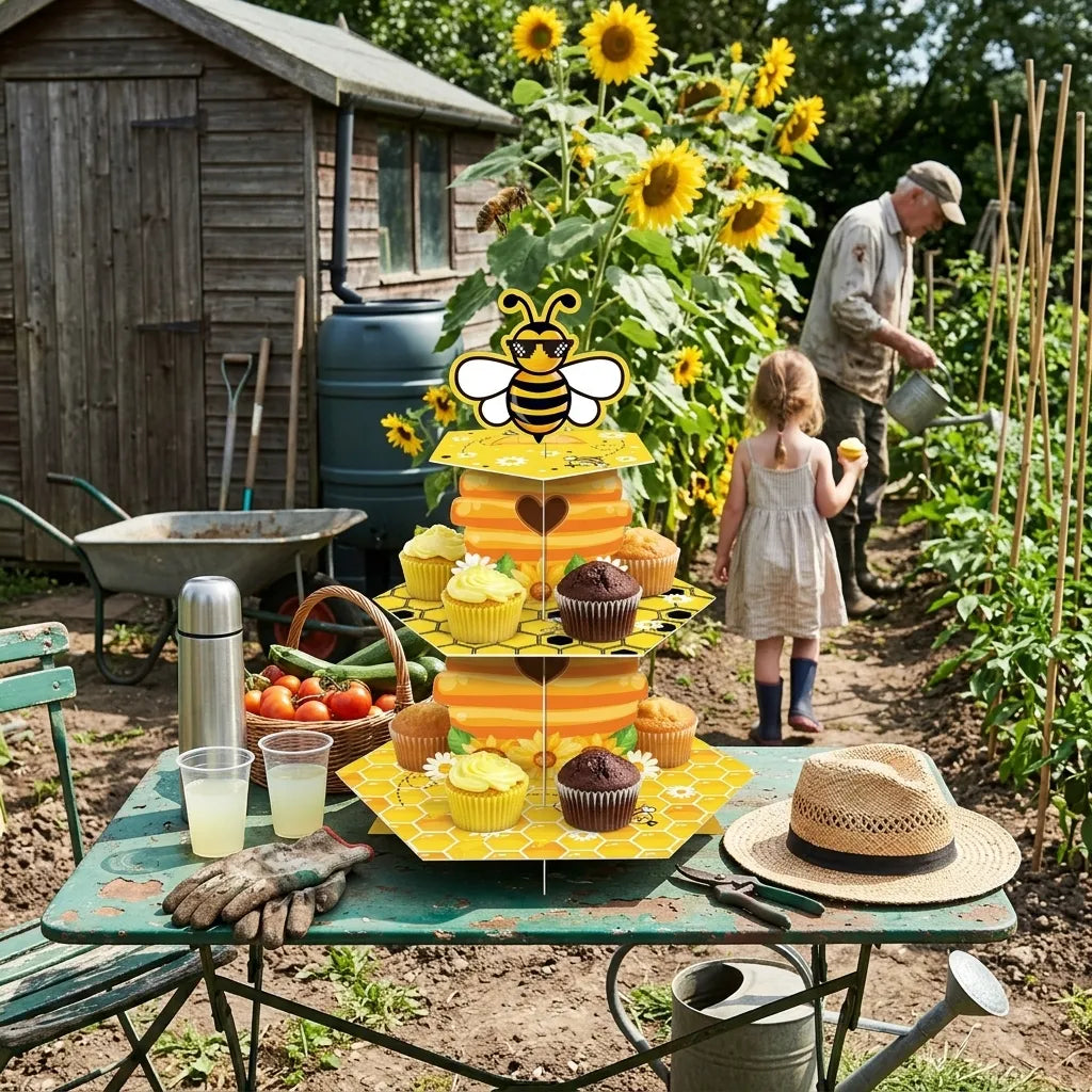 Support à Cupcake Nid d’Abeille Jaune