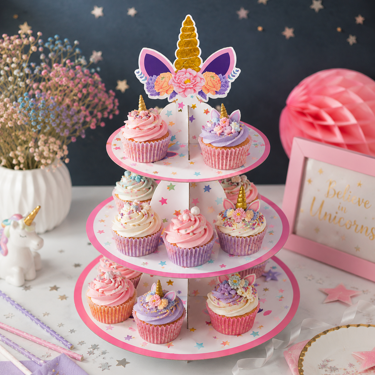 Support à Cupcakes Licorne Joyeux