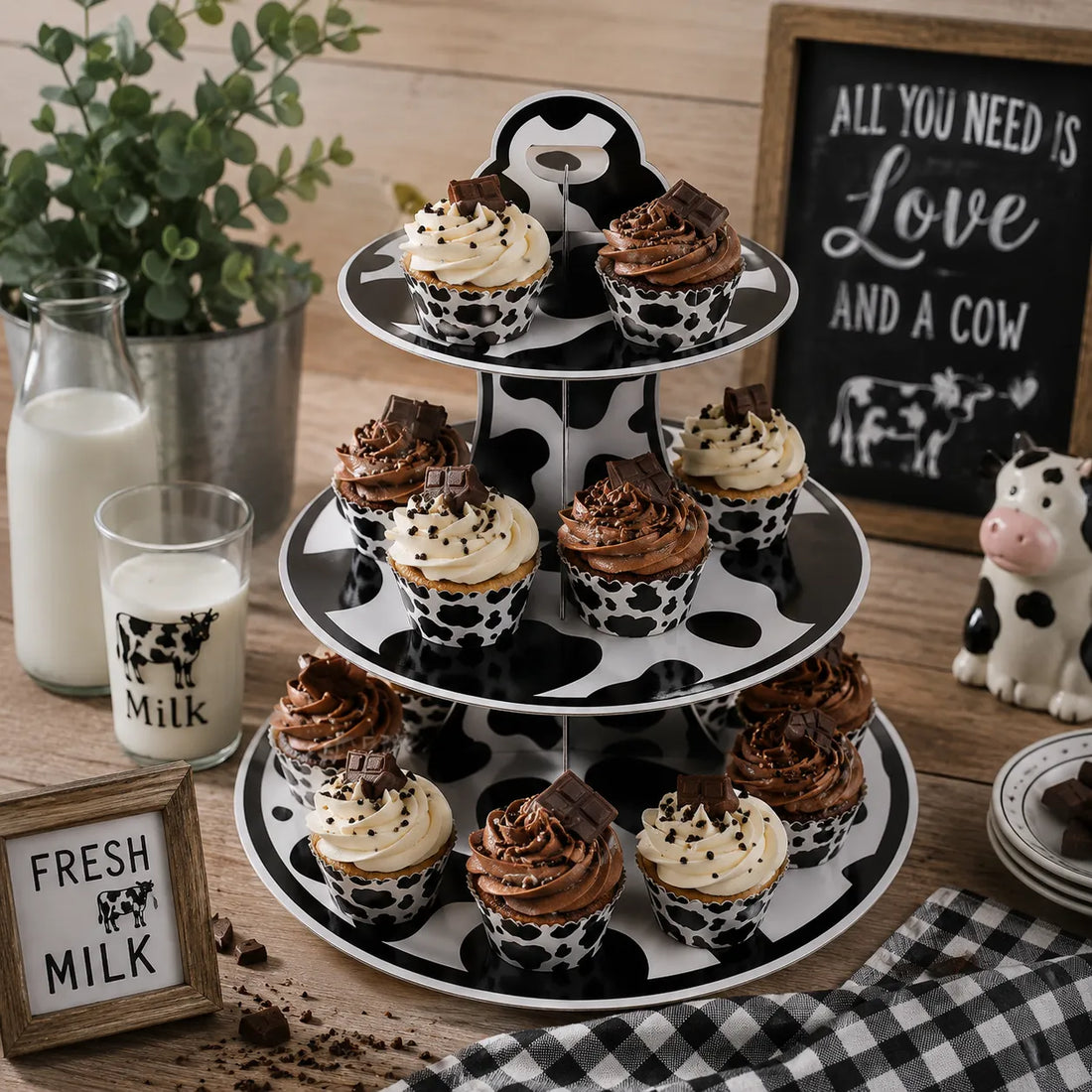 Support à Cupcakes Motif Vache
