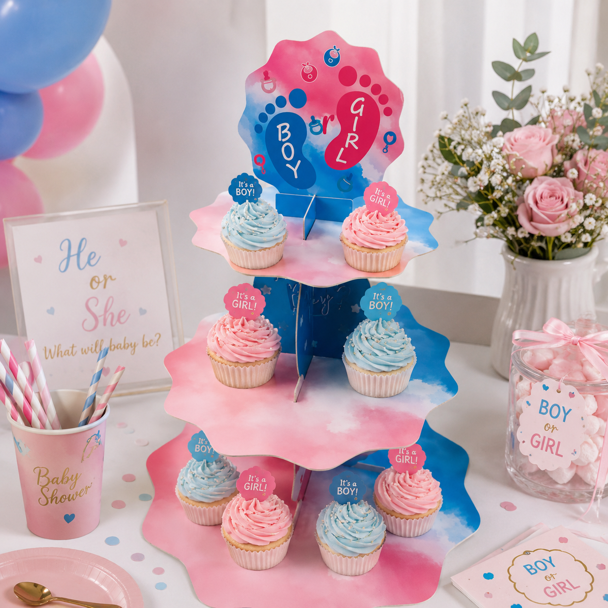Support à Cupcakes pour Baby Shower Minimaliste