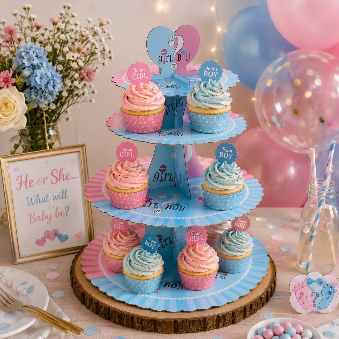 Support à Cupcakes pour Révélation de Sexe 