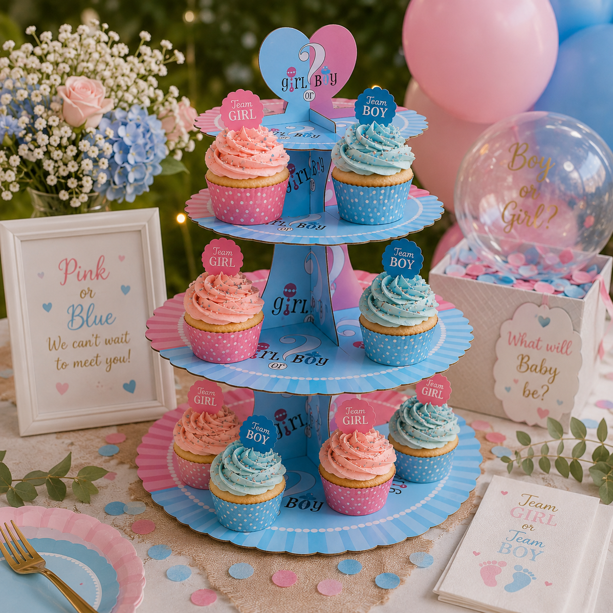 Support à Cupcakes pour Révélation de Sexe Design