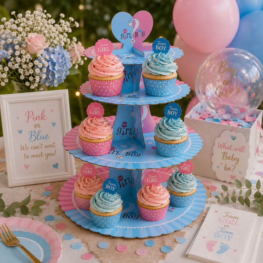 Support à Cupcakes pour Révélation de Sexe Design