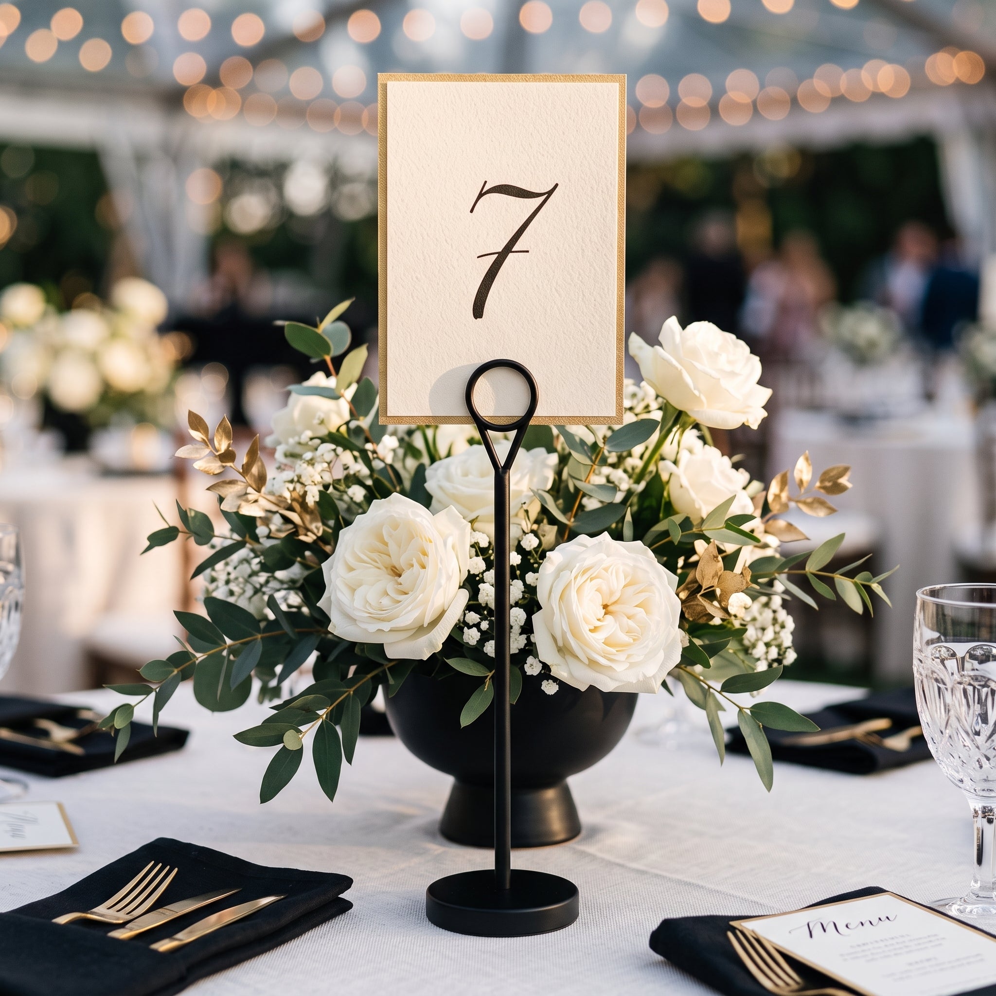 Support Numéro de Table Mariage Noir Elegant