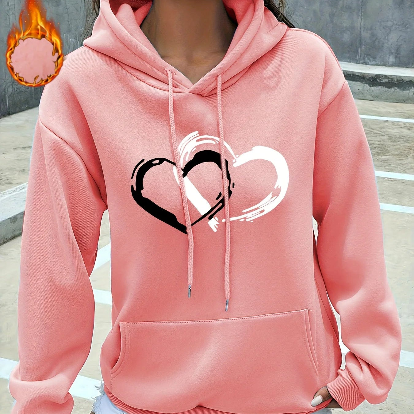 Sweat à Motif Double Cœurs Rose