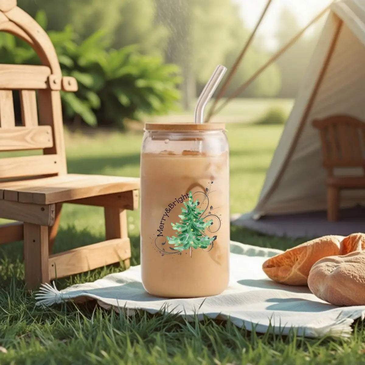Tasse Sapin  en Verre à Couvercle 