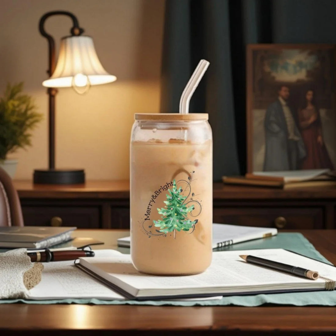 Tasse Sapin  en Verre à Couvercle 