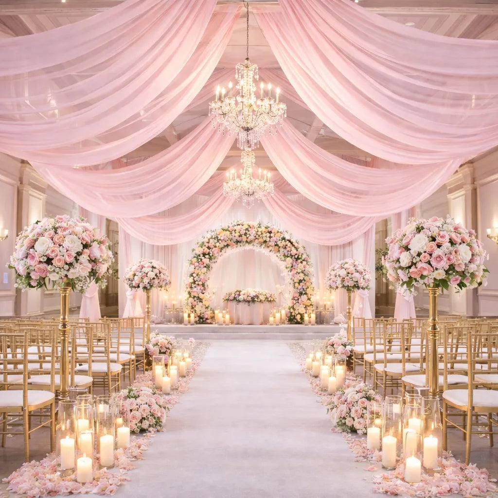 Tenture Plafond Mariage Rose Pastel