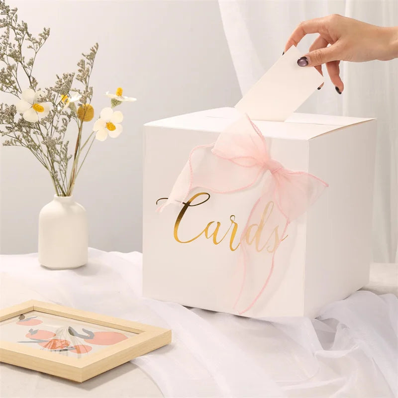 Urne Mariage en Carton Blanc Sophistiqué