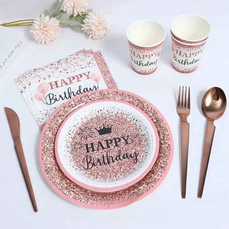 Vaisselle Jetable Anniversaire Rose Gold Légère 