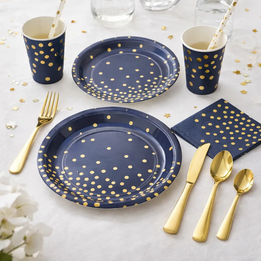 Vaisselle Jetable Bleu Doré
