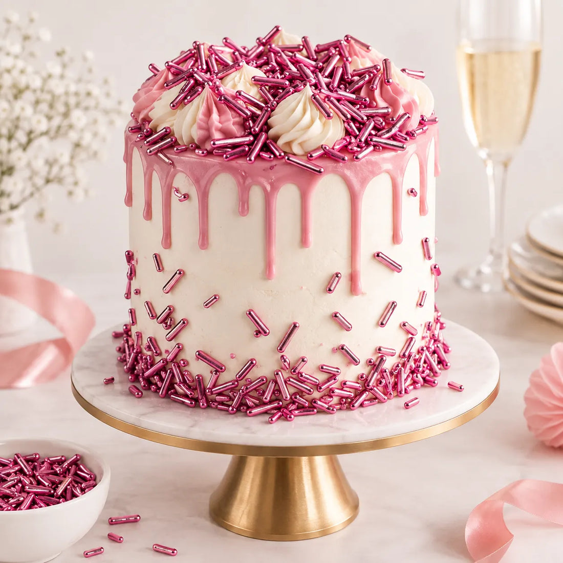 Vermicelle Déco Gâteau Rose romantique