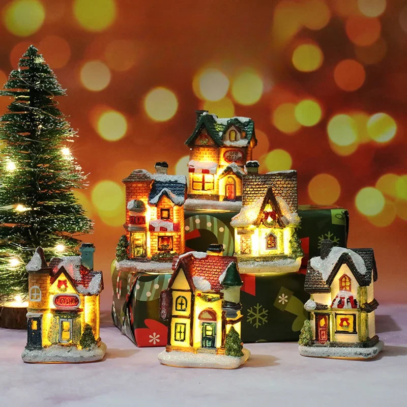 Village de Noel Lumineux 6 Pièces Miniatures festif 