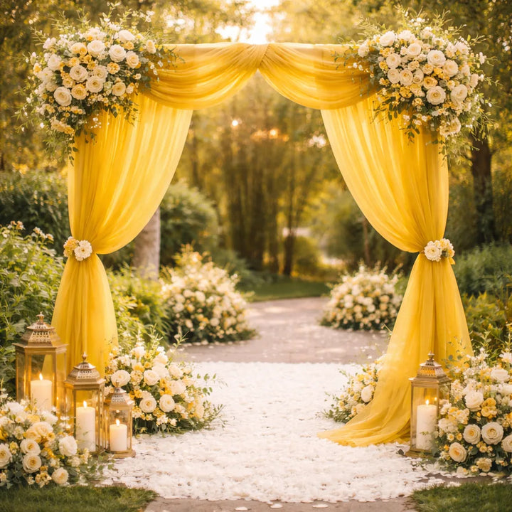 Voilage Arche Mariage Or en Organza