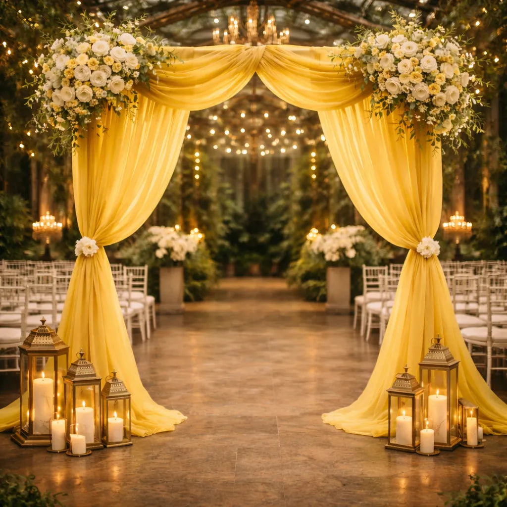 Voilage Arche Mariage Or en Organza Résistant