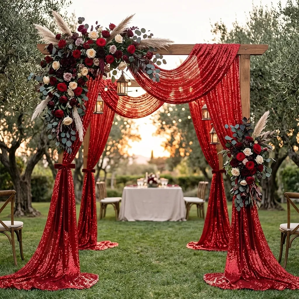 Voilage Arche Mariage Rouge à Sequins Aérien