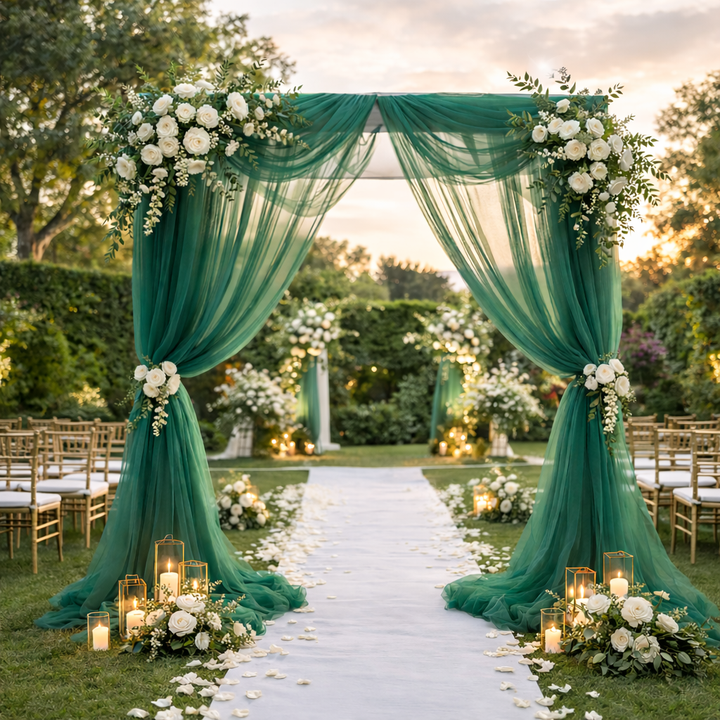 Voilage Arche Mariage Vert Émeraude en Tulle