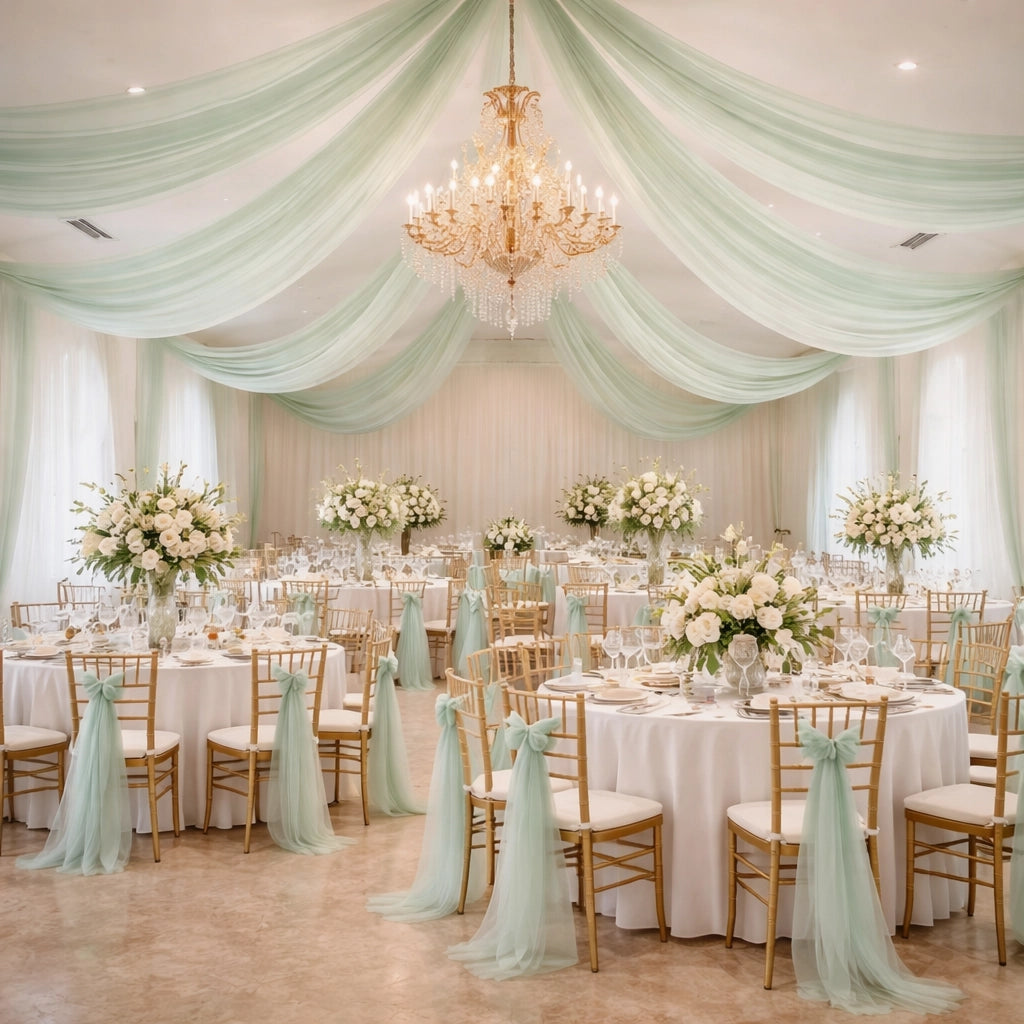 Voilage Plafond Mariage Vert Menthe en Tulle