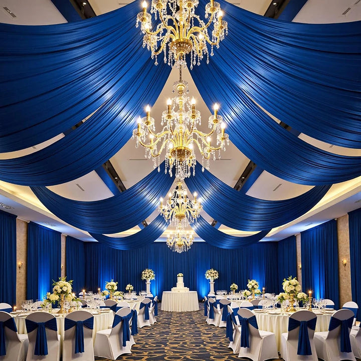 Voilage Plafond Satin Bleu Roi pour Mariage