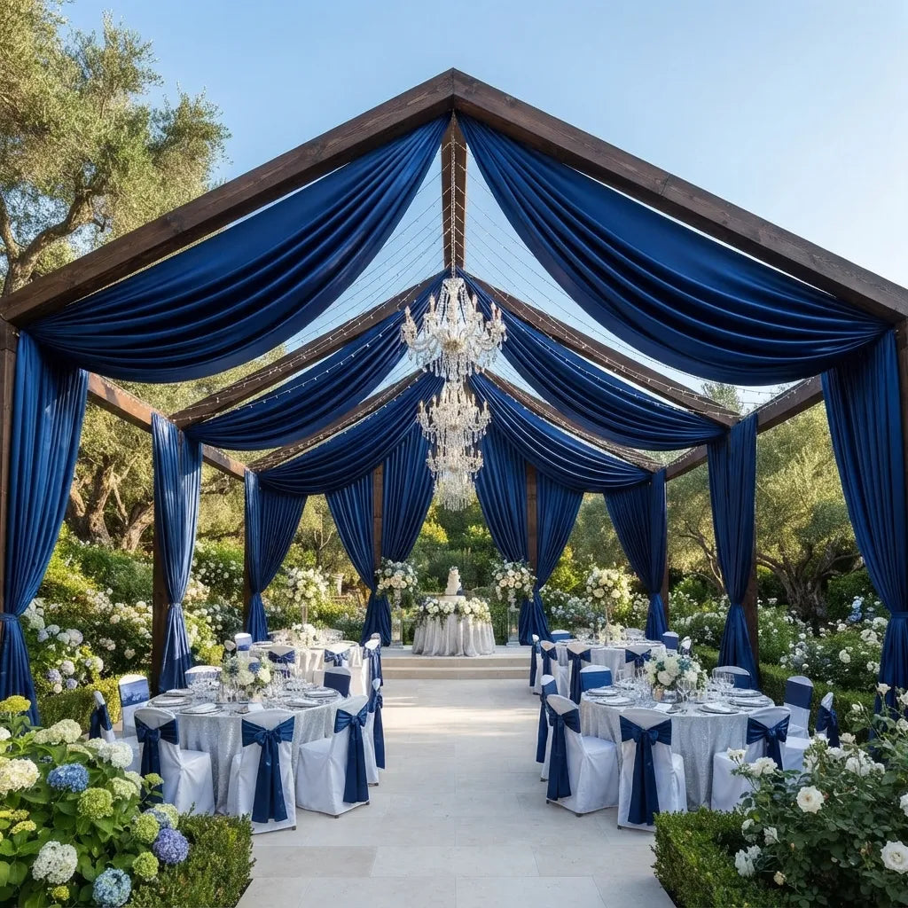 Voilage Plafond Satin Bleu Roi pour Mariage Minimaliste