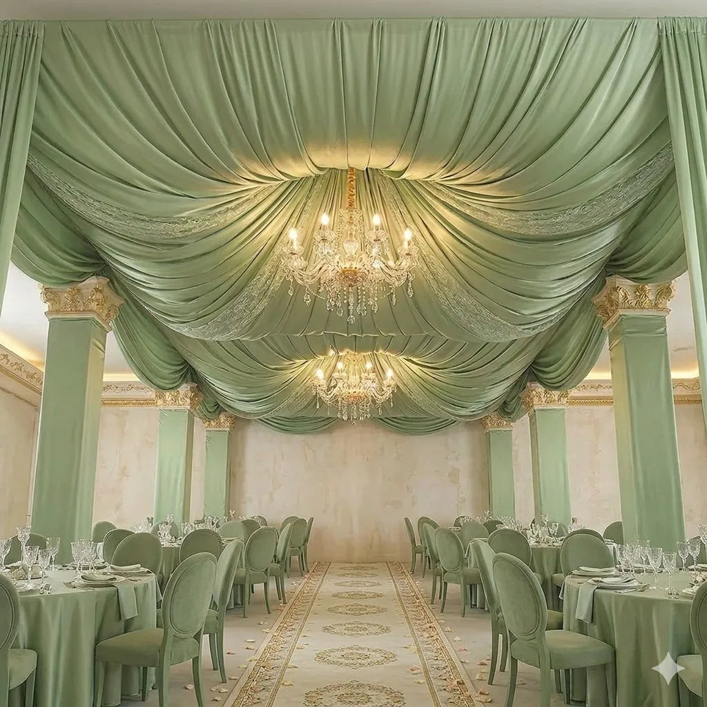 Voilage Vert Tendre Double Couche pour Plafond Doux