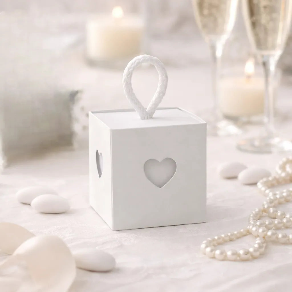 boîte à dragées mariage blanche cœur spécial