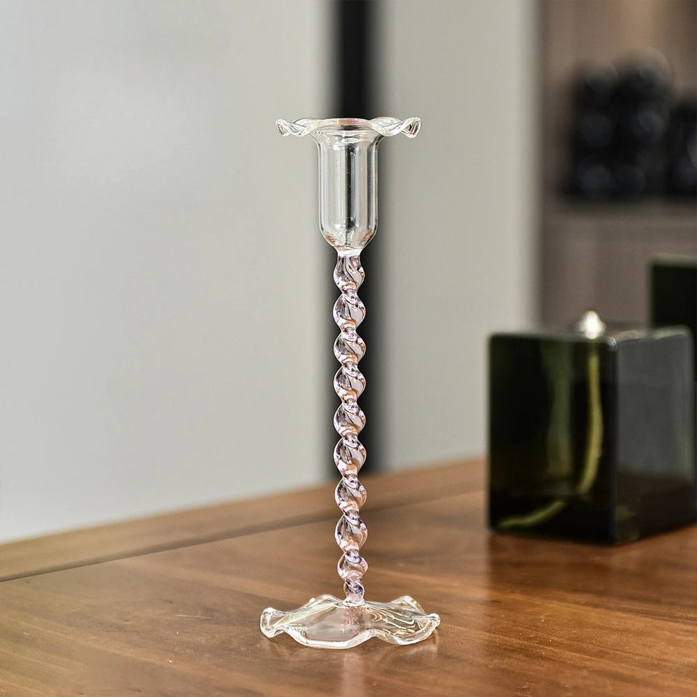 bougeoir mariage fleur en verre unique